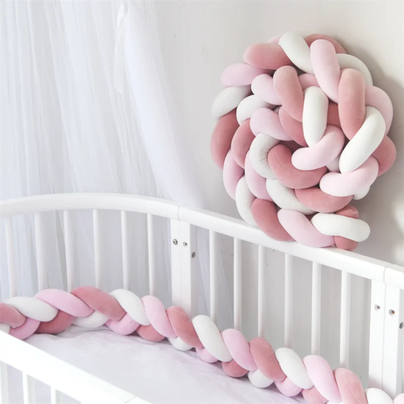 1M/2M3M/4M Baby Safety Bed Bumper Crib Anticollision Bumper for Newborn Knot Braid Pillow Cushion Cot Protector Crib Bedding Set