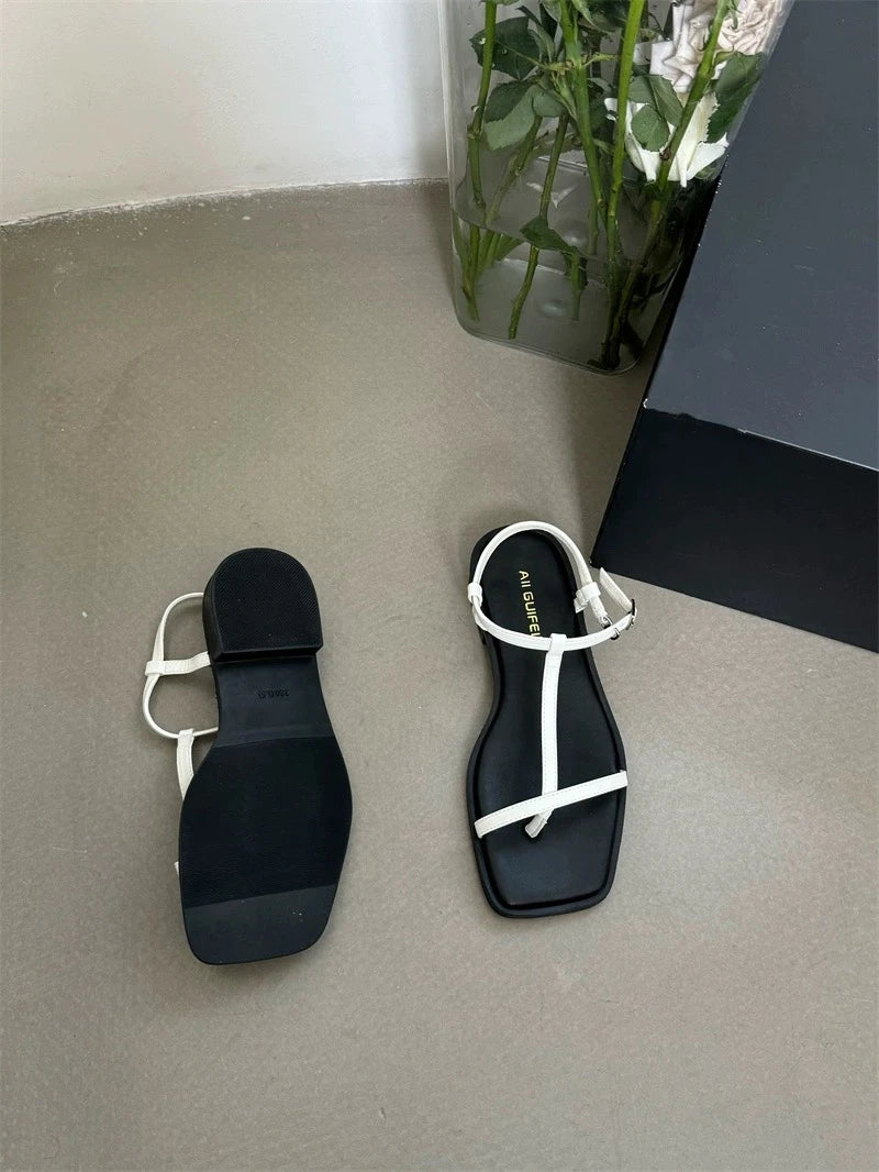 Summer Fashion Square Toe Ladies Shoes 2024 New Women's Thong Sandals Simple Thin Strap Slingback Sandals Sandalias De Mujer