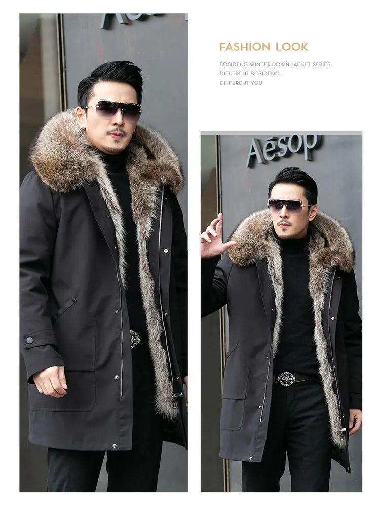 2023 New Parka Men Whole Mink Liner Winter New Fur Coat Mink-like Wool Mid-Length Leather Fur Coat