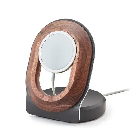 Simple Wireless Phone Charging Stand Natural Walnut Magnetic Stable Smooth Polished Safe to Touch Solid Durable Storage Rack