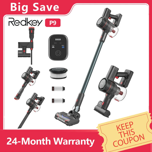 REDKEY P9 Cordless Vacuum Cleaner Cordless 8-in-1 Handheld Vacuum Cleaner 30Kpa 350W Double HEPA Filters LED Display