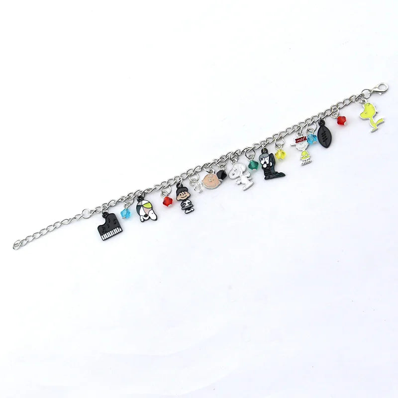 Snoopy Charlie Brown Woodstock Cartoon Cute Alloy Drip Oil Multi Combination Charm Bracelet Anime Toys For Girl Jewelry Gift