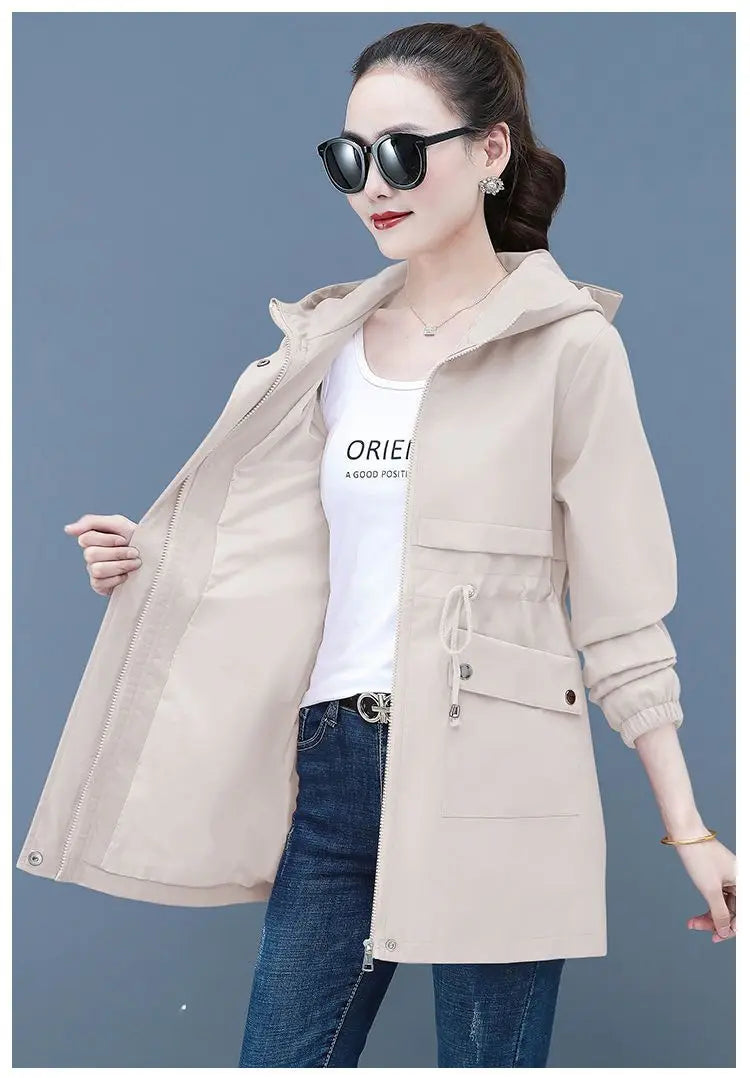 2023 New Spring Autumn Women Jackets Hooded Windbreaker Basic Coat Long Coats Lightweight Outerwear Famale Cardigan Clothing