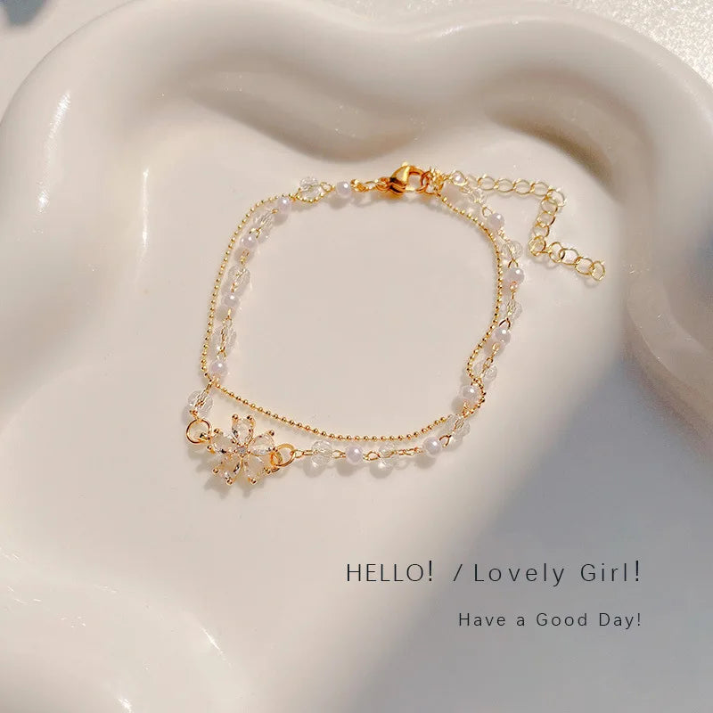 Gold Color Bracelet Set of Four Stainless Steel Sequins Rhinestone Bracelet Combination for Women Chain Bracelet Jewelry Gifts