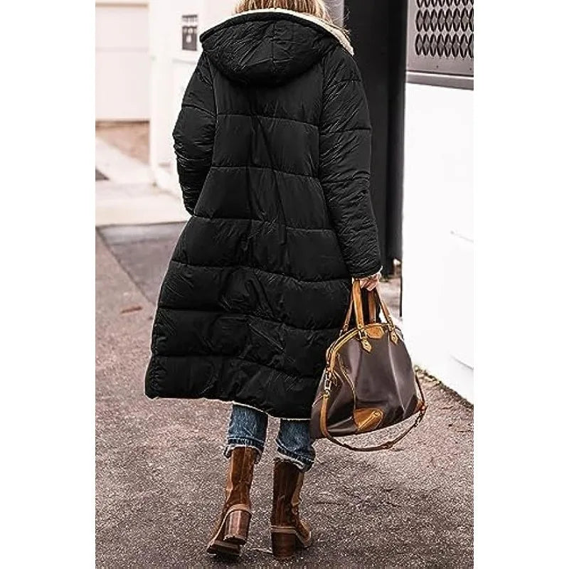 Women's 2023 Warm Winter Coats Reversible Sherpa Fleece Long Hooded Puffer Jackets Outerwear