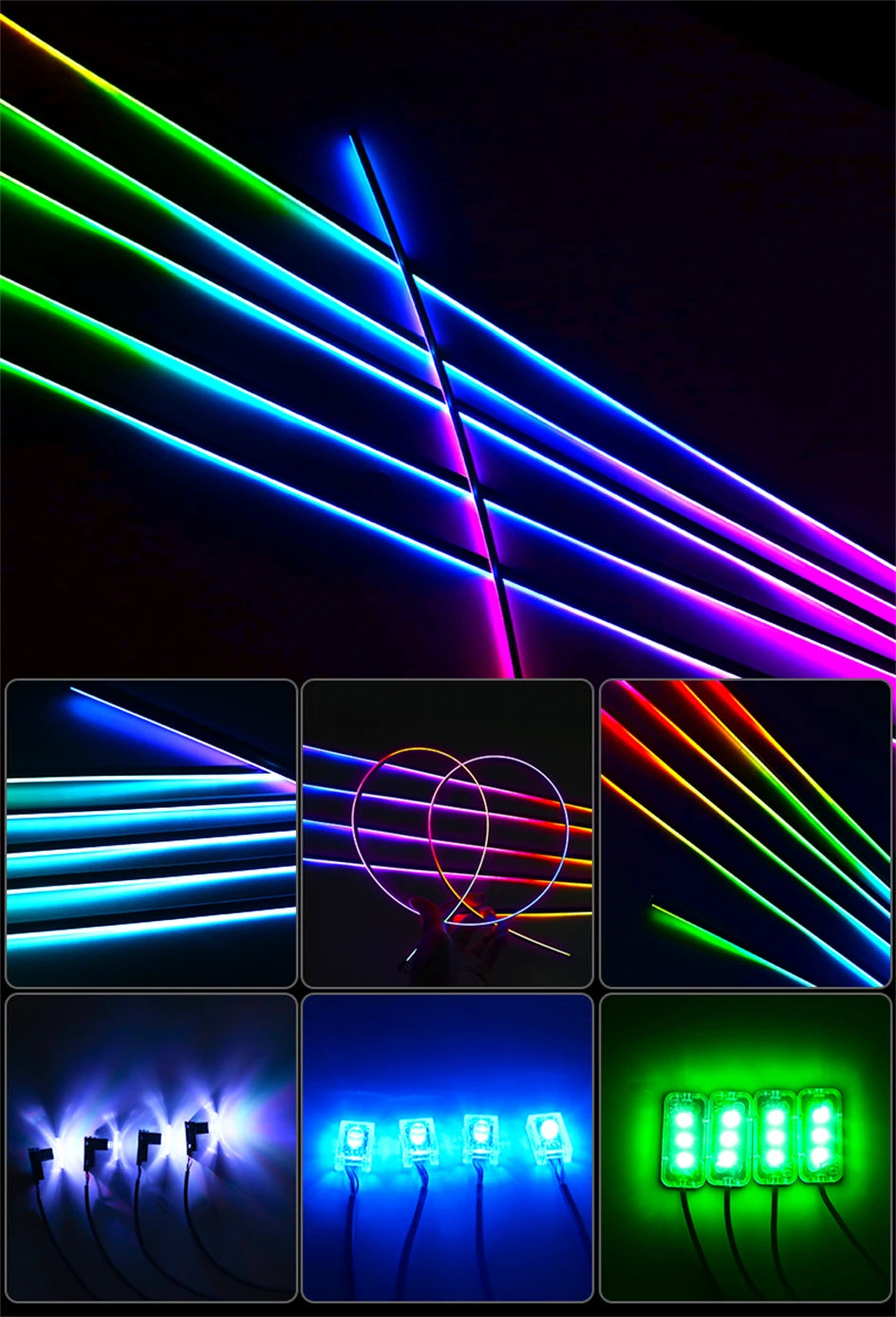 6/10/14/18 In 1 LED Dual Zone Symphony Streamer Car Ambient Light Interior RGB Neon Acrylic Strip Decoration Atmosphere Lamp 12V