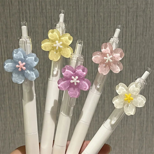 5 Pcs flower Pen 0.5mm black Cute Gel Pens For School Writing Novelty Stationery Girls Gifts