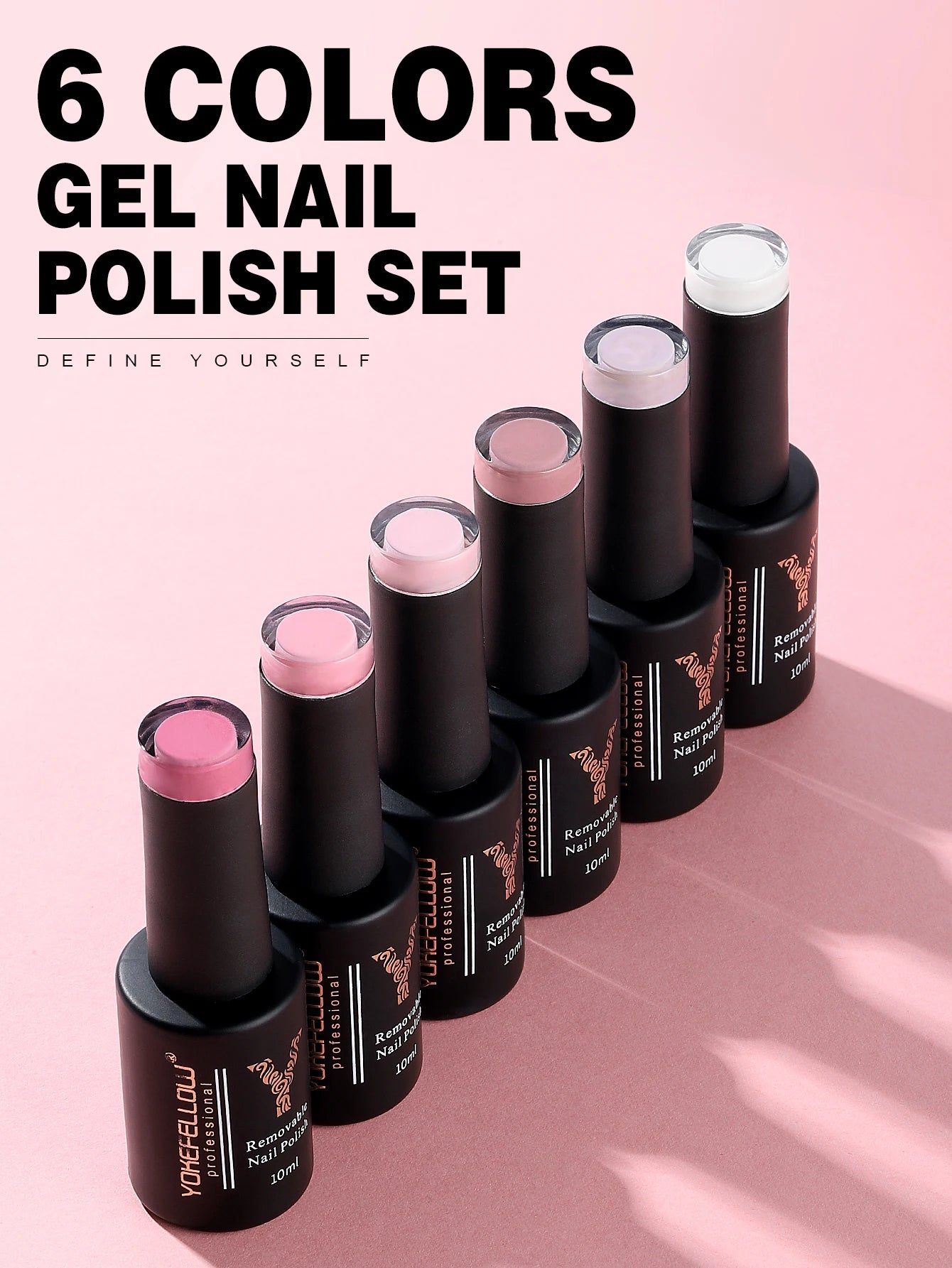 YOKEFELLOW Gel Nail Polish Set 6PCS 10ml Rich Pigment Soak Off Low Odor Long-Wear Gel Varnish for Professional Manicure