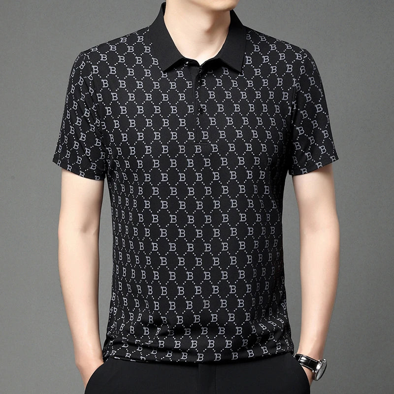 2024 Summer New Men's Business Print Short Sleeved POLO Shirt Comfortable and Cool Casual Fashion T-shirt