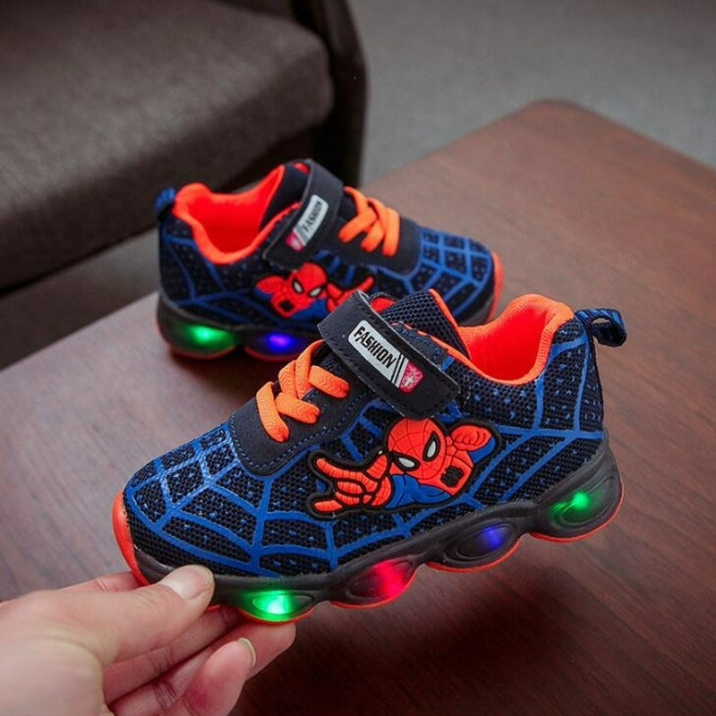 Spiderman LED Light Kids Shoes Boys and Girls Light Kids Light Kids Sports Shoes Mesh Sports Boys and Girls LED Light Shoes