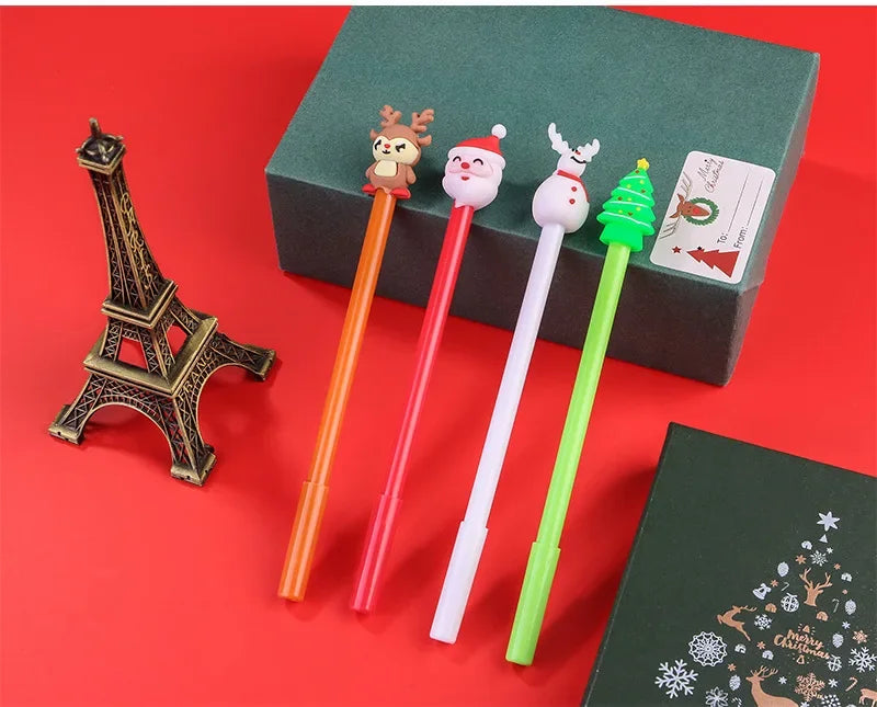 30Pcs/Lot Kawaii Christmas Gel Pen 0.5mm Black Ink Cute Christmas Tree Elk Santa Snowmen Neutral Pen School Stationary Kids Gift