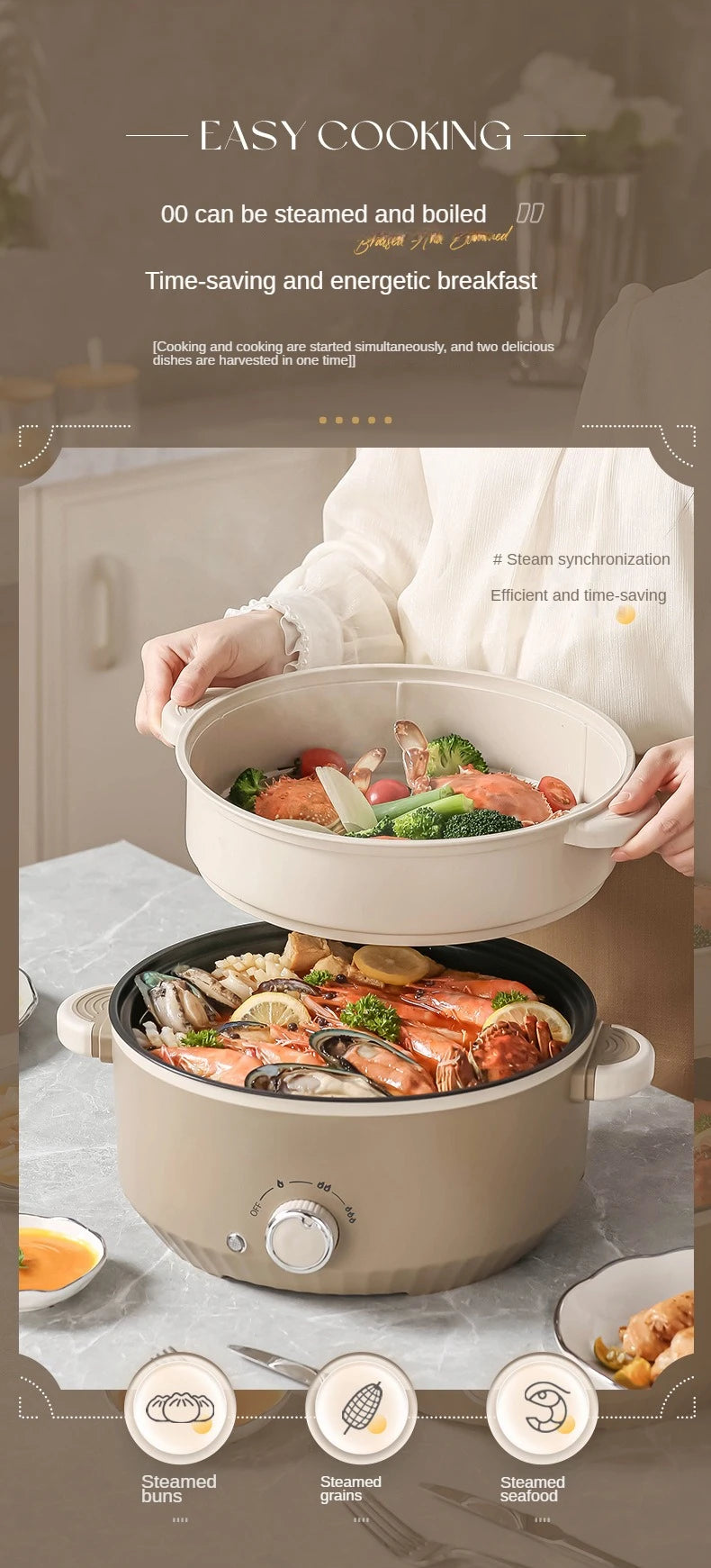 3L/4.6L Electric Food Cooking Pot Non-stick Multi Cooker Household Electric Hot Pot Frying Pot Home Rice Cooker 220V