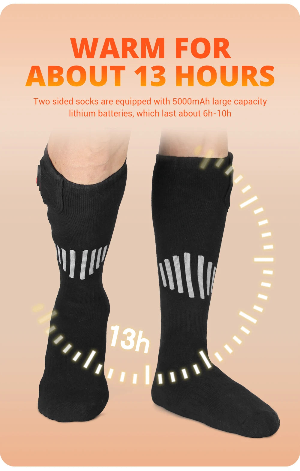 65℃ Heated Socks Winter Warmth 4000mAh USB Rechargeable Heating Socks Outdoor Ski Heated Boots Snowmobile Skiing Sock