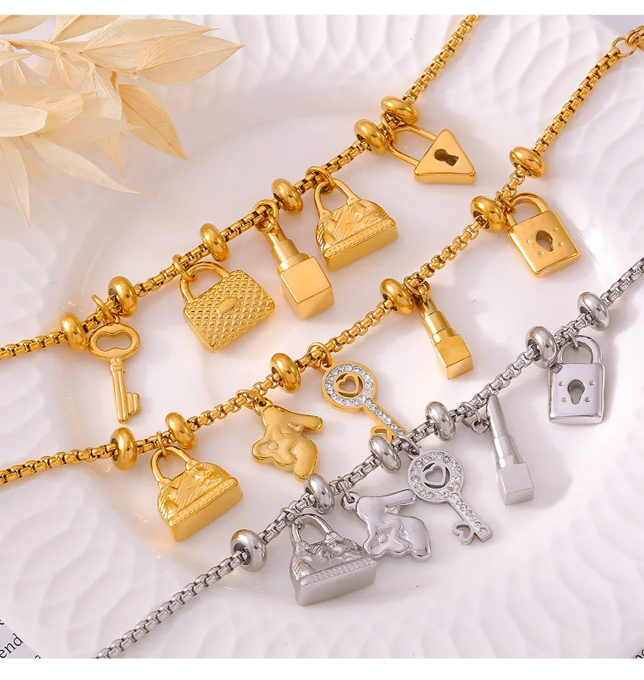316L Stainless Steel Bracelets With Various Pendants For Women 18K Gold Plated Waterproof No Tarnish Women's Statement Bracelet
