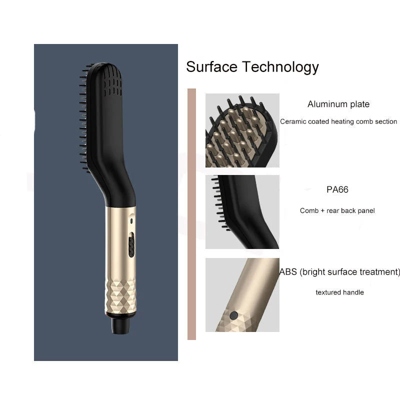 2023 New Hair Straightener Electric Negative Ion Heating Comb Men's Beard Hair Straightening Brush Dry And Wet Use Quick Styler