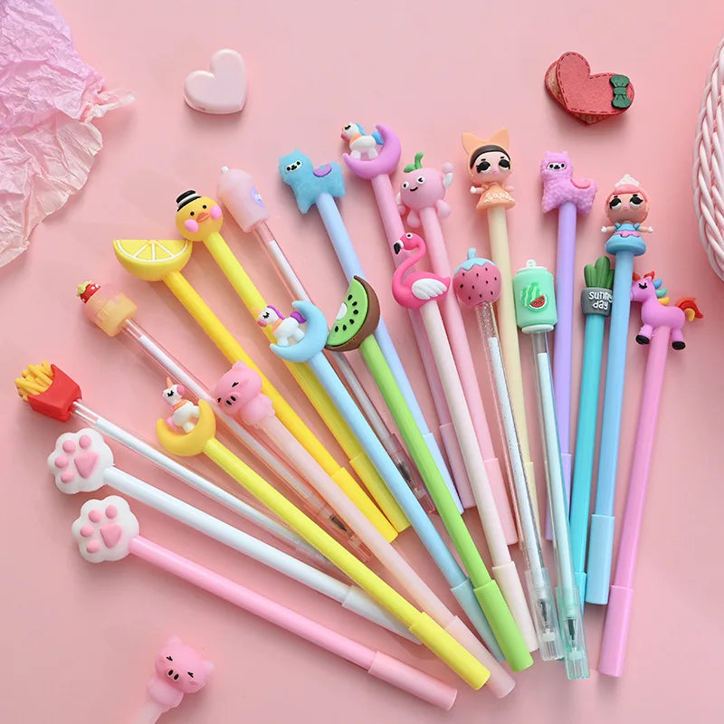 30Pcs/Lot Kawaii Cute Writing Gel Pens 0.5mm Black Ink Cartoon Neutral Pens Kids School Student Stationery Office Supplies Gifts
