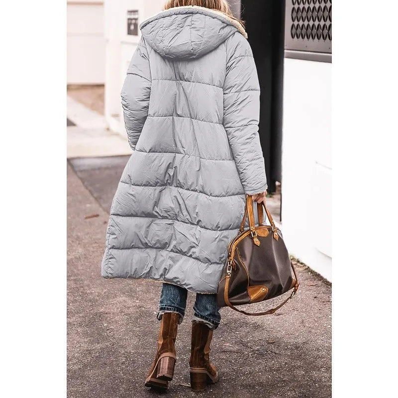 Women's 2023 Warm Winter Coats Reversible Sherpa Fleece Long Hooded Puffer Jackets Outerwear