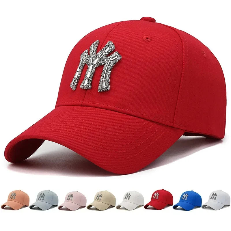 Women Cotton Solid Color Baseball Cap Men Classic Retro Diamond Letters Adjustable Sun Hat Summer Sports Leisure Snapback Caps