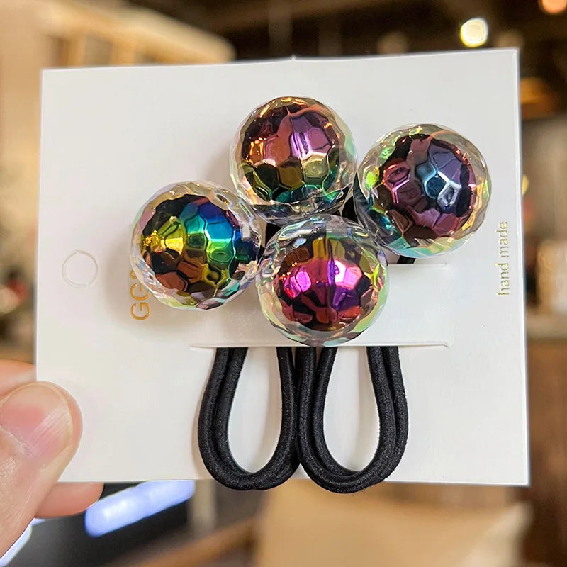 2pcs/lot Korean Color Ball Cartoon Head Cute Simple Long Rubber Band For Girl Children Kawaii Ponytail Hair Ties Party