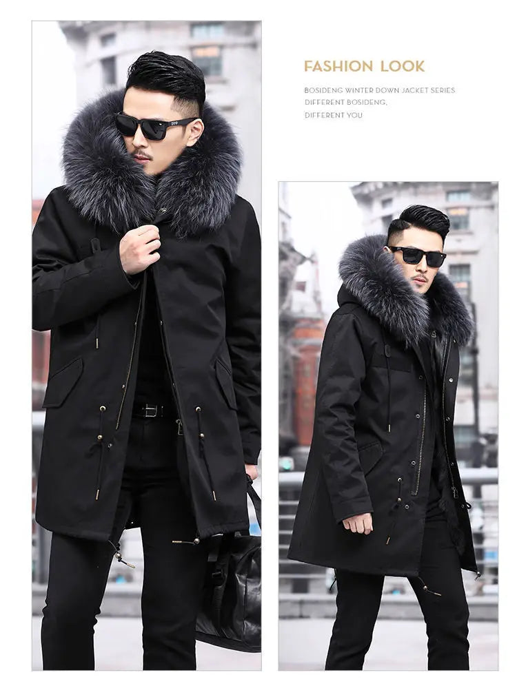 2023 New Parka Men Whole Mink Liner Winter New Fur Coat Mink-like Wool Mid-Length Leather Fur Coat