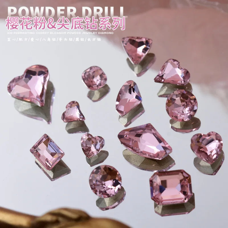 10pcs Pink Mixed Shape Heart Nail Rhinestones Point Bottom Gems Nails Crystal Parts  UV Gel Polish Decoration Nail Accessories