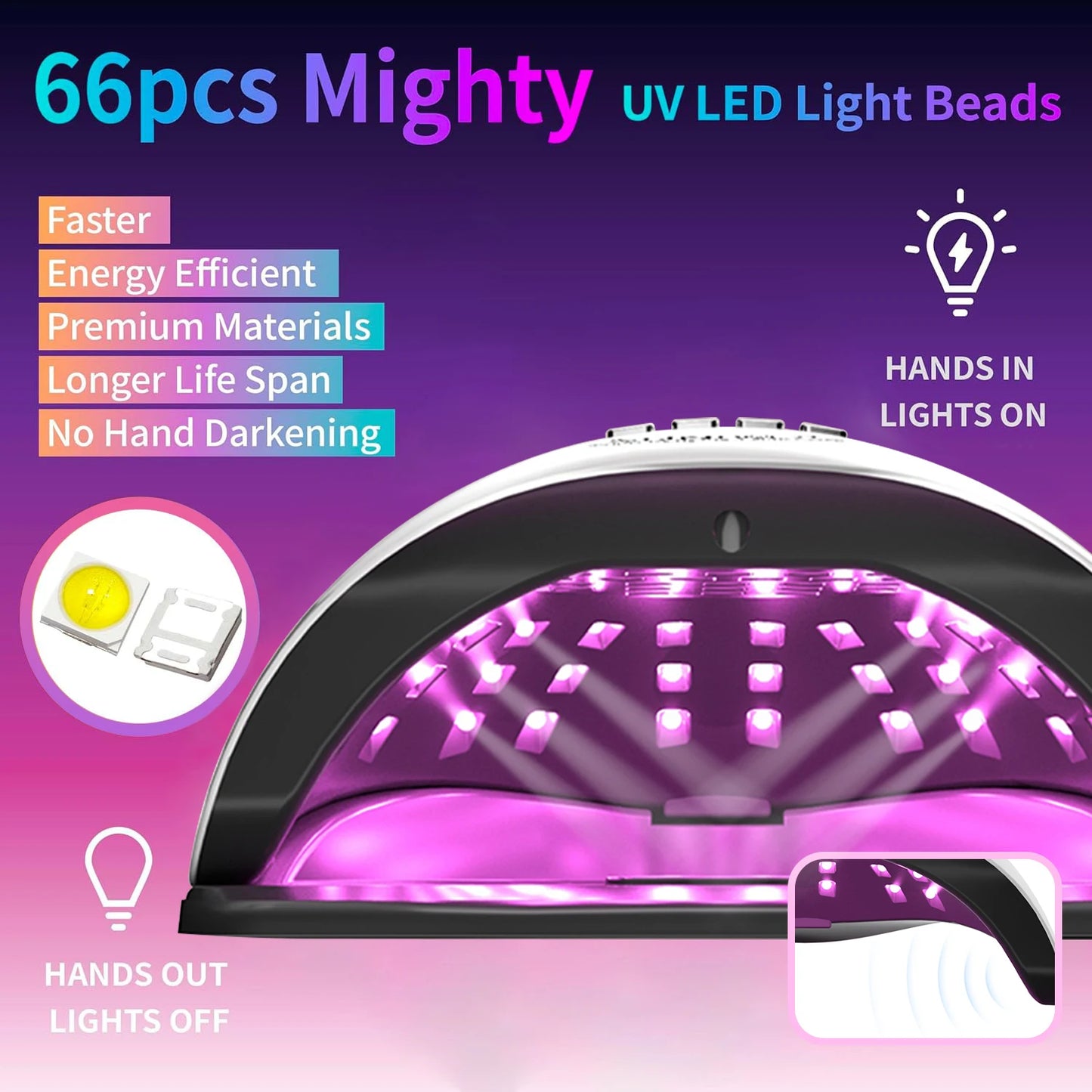 280W UV LED Nail Lamp 66 LEDs Nail Dryer with 4 Timer Settings Professional UV Light Cabin for Gel Nail Dryer Manicure Salon Use