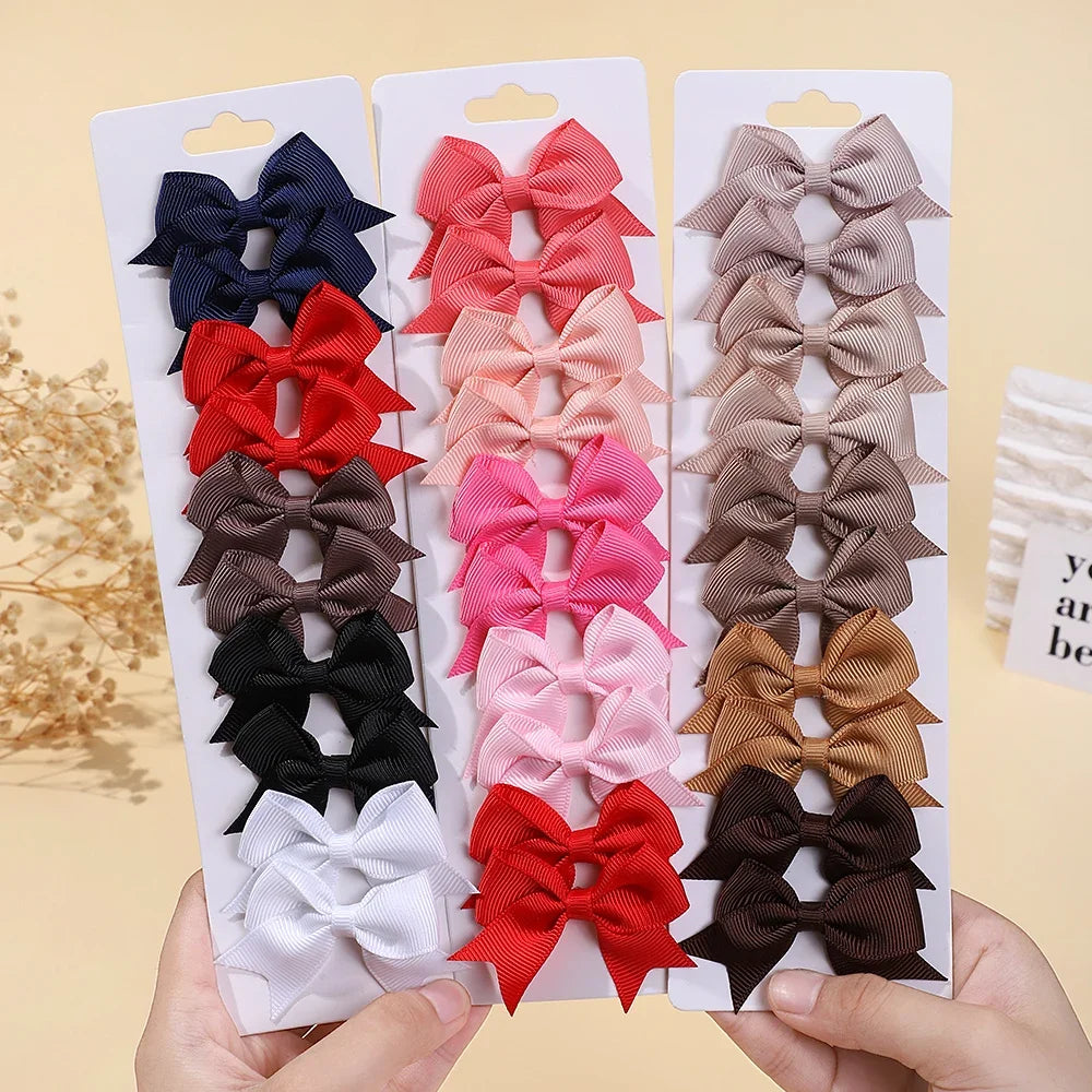 10Pcs/lot Solid Color Ribbon Baby Bows Hair Clips for Baby Girls Handmade Bowknot Hairpin MiNi Barrettes Kids Hair Accessories