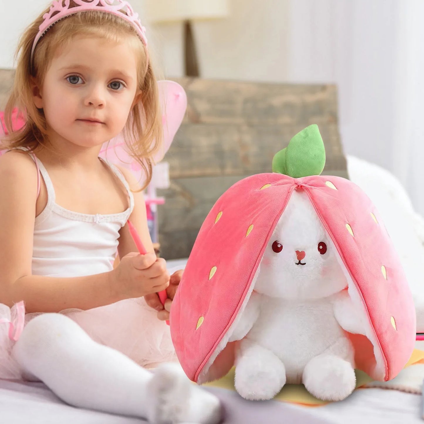 18-35cm Cute Transform Strawberry Rabbit Doll Plush Toy Carrot Rabbit Small Fruit Doll Bunny Birthday Gift for Girls Kids Boys