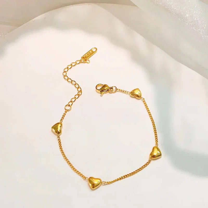 316L Stainless Steel New Fashion Upscale Jewelry Love Heart Shape Charm Chain Bracelets For Women Couple Girl's Gift