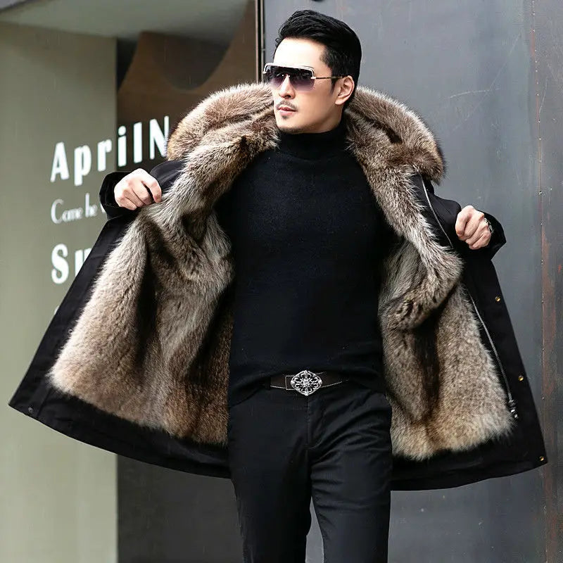 2023 New Parka Men Whole Mink Liner Winter New Fur Coat Mink-like Wool Mid-Length Leather Fur Coat