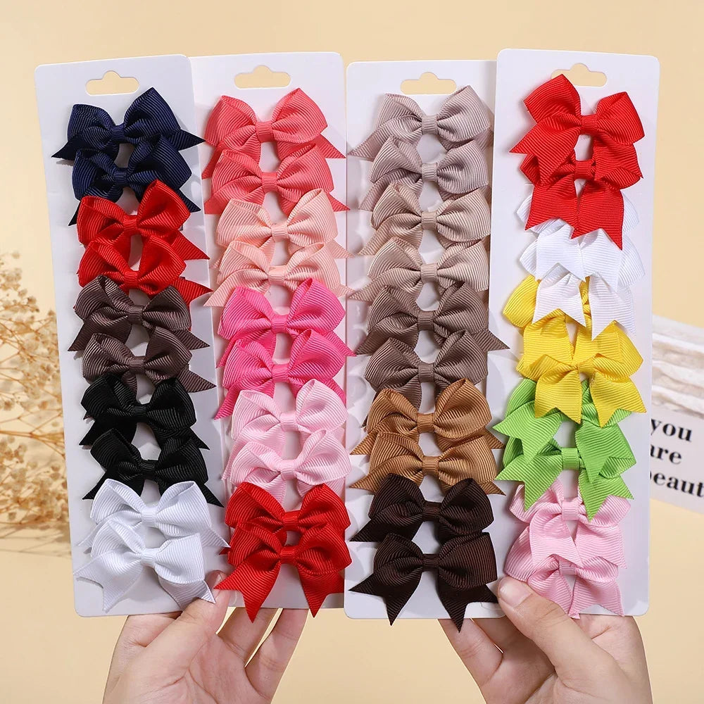 10Pcs/lot Solid Color Ribbon Baby Bows Hair Clips for Baby Girls Handmade Bowknot Hairpin MiNi Barrettes Kids Hair Accessories