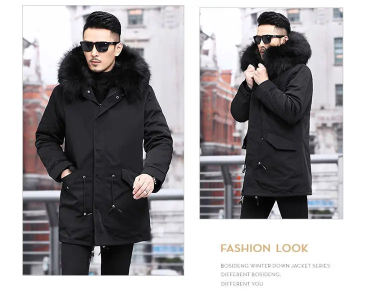 2023 New Parka Men Whole Mink Liner Winter New Fur Coat Mink-like Wool Mid-Length Leather Fur Coat