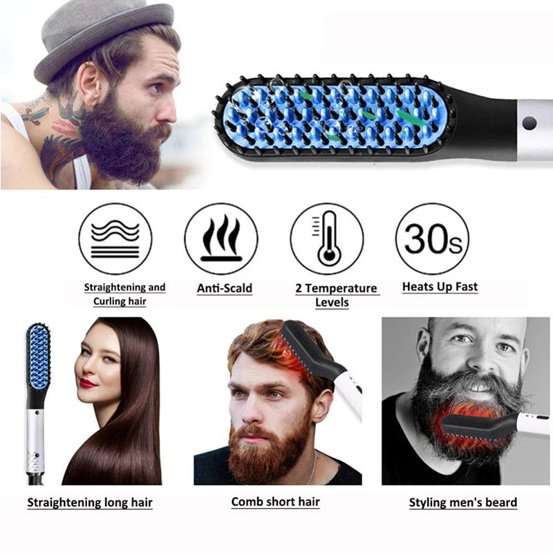 2023 New Hair Straightener Electric Negative Ion Heating Comb Men's Beard Hair Straightening Brush Dry And Wet Use Quick Styler