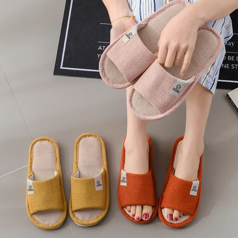 2024 Linen Home Slippers Soft Sole Silent Breathable Shoes in Spring Cotton and Linen Slippers for All Seasons Anti Slip Indoor