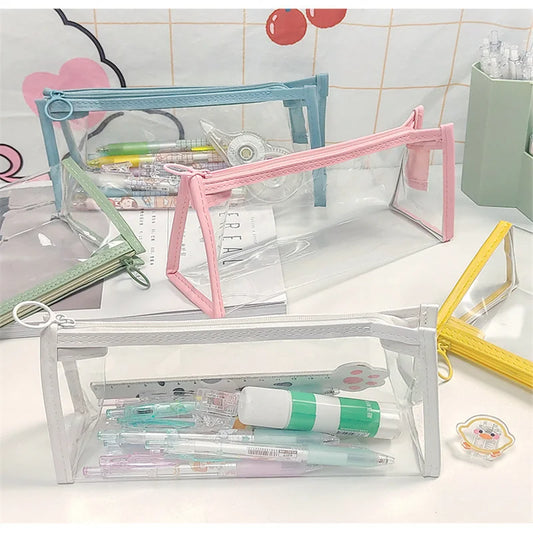 Kawaii Pencil Cases PVC Waterproof Pencil Bags Transparent Pen Pouch Trousse Scolaire School Supplies Cute Korean Stationery