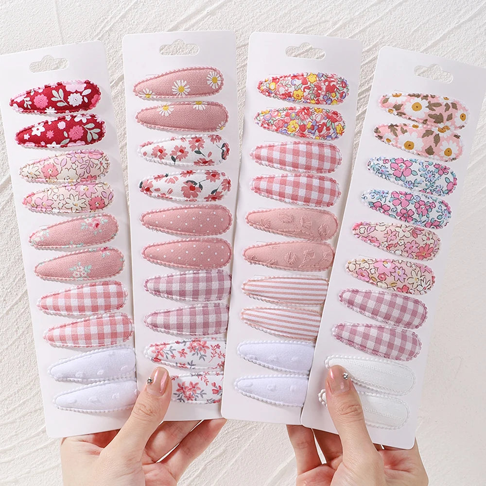 10Pcs/Set Newborn Print Cotton Alloy Hair Bow Snap Clips Fabric Plaid Hairpins Girl Kid Headwear Baby Hair Accessories Wholesale