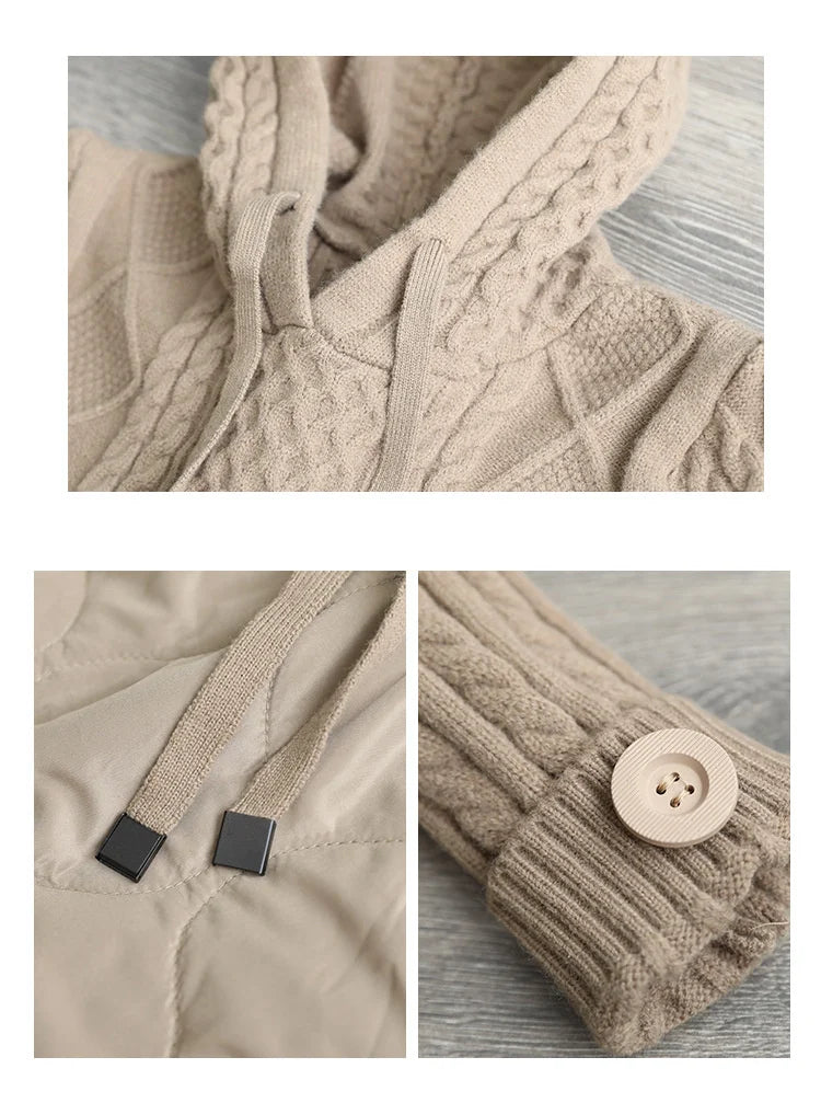 2023 Fall Ladies Fashion Clothes Womens Casual Loose Warm Hooded Knitted Padded Hoodies Females Vintage Thicken Long Sweatshirts