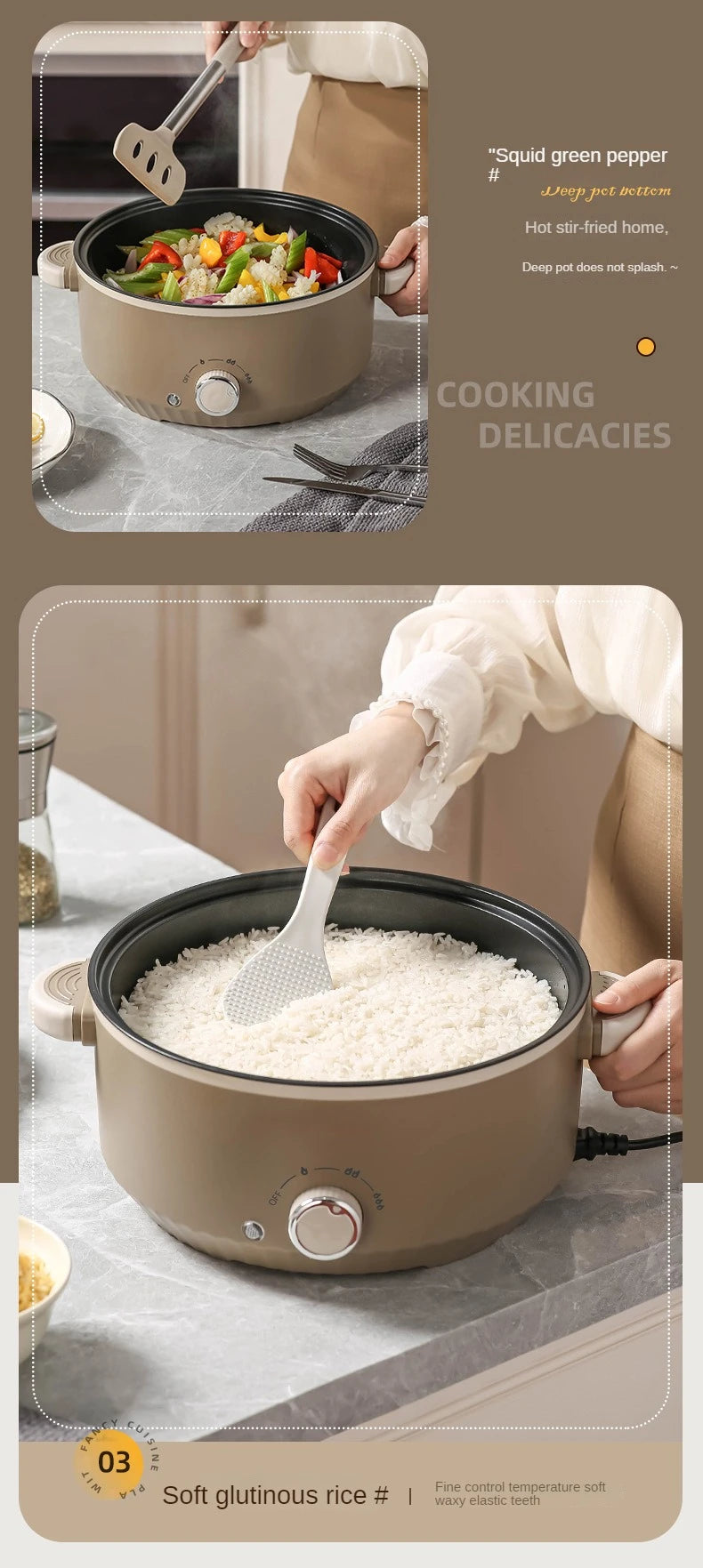 3L/4.6L Electric Food Cooking Pot Non-stick Multi Cooker Household Electric Hot Pot Frying Pot Home Rice Cooker 220V