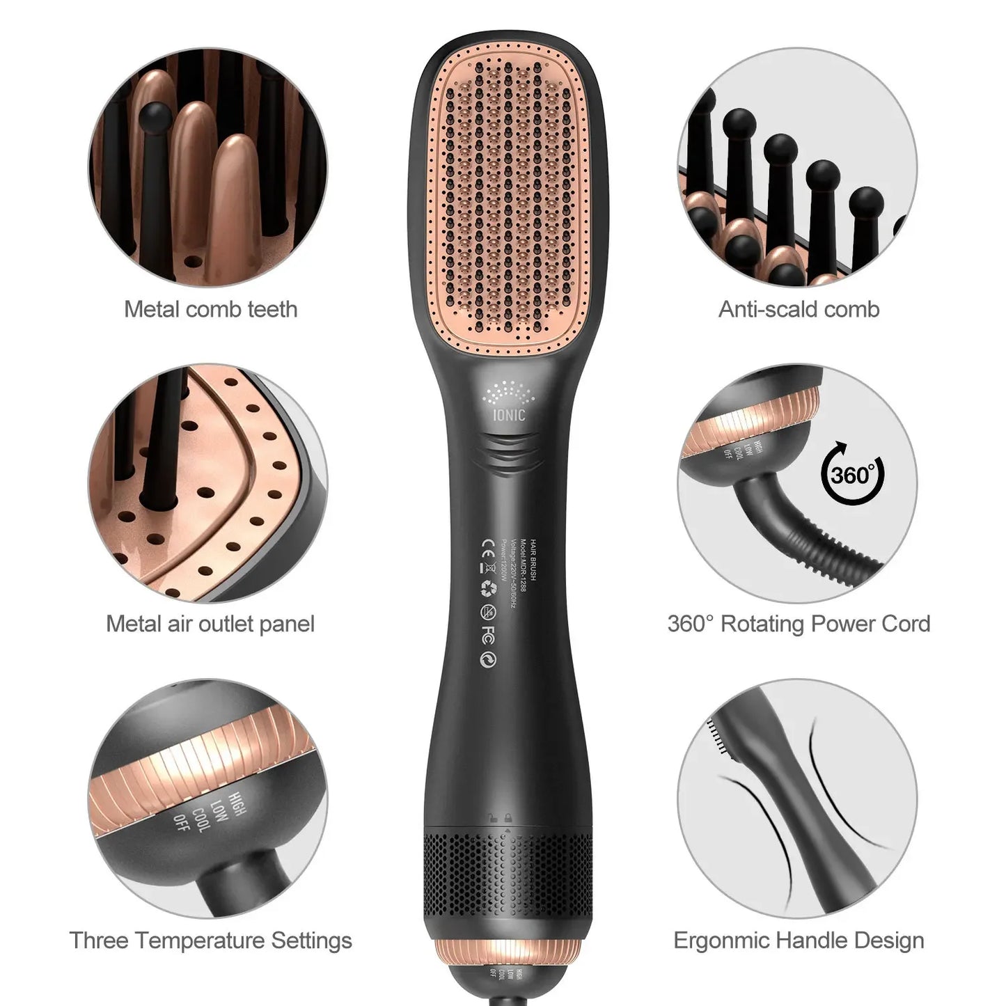 3 In 1 Hairdryer Brush Overheating Protection Negative Ion Hair Straightener Fast Heating Lightweight Hair Straightening Tool