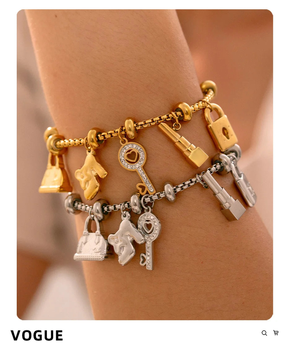 316L Stainless Steel Bracelets With Various Pendants For Women 18K Gold Plated Waterproof No Tarnish Women's Statement Bracelet
