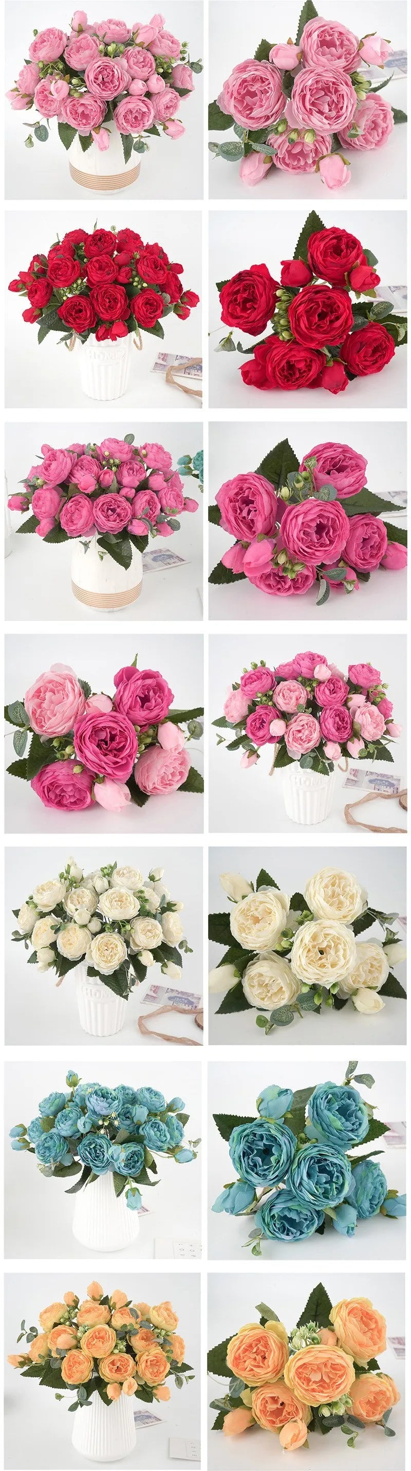 30CM Fake Roses Silk Peony Artificial Flowers Cheap New Year's Christmas Decorations Vase for Home Wedding Bridal Bouquet Indoor