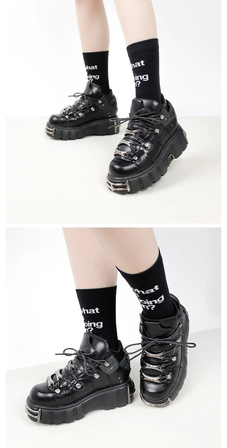 2024 NEW Punk Style Women Shoes Lace-up heel height 6CM Platform Shoes Woman Gothic Ankle Rock Boots Metal Decor Woman Sneakers