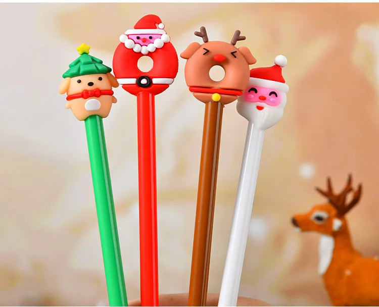 30Pcs/Lot Kawaii Christmas Gel Pen 0.5mm Black Ink Cute Christmas Tree Elk Santa Snowmen Neutral Pen School Stationary Kids Gift