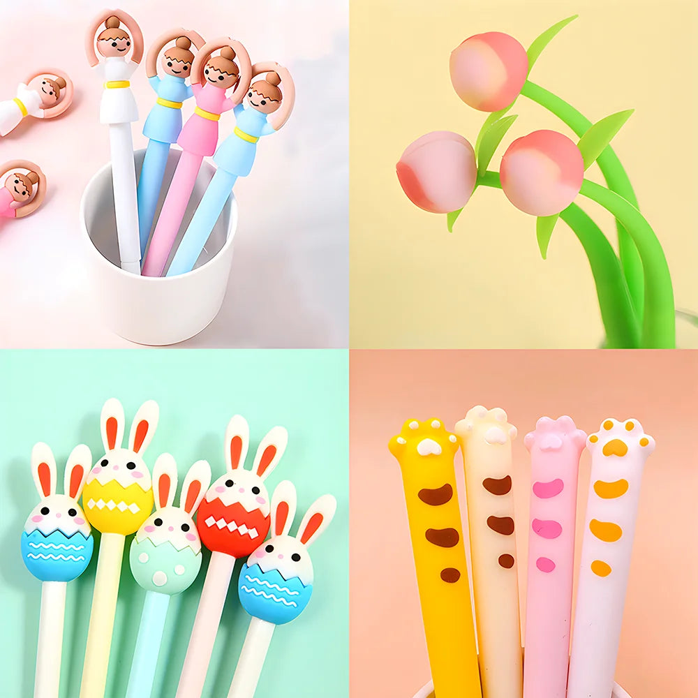 10Pcs/Pack Cartoon Cute Pens Kawaii Writing Elegant Fancy Gel Ink Pen Adults Kids Stationery Funny School Office Ballpoint Gifts