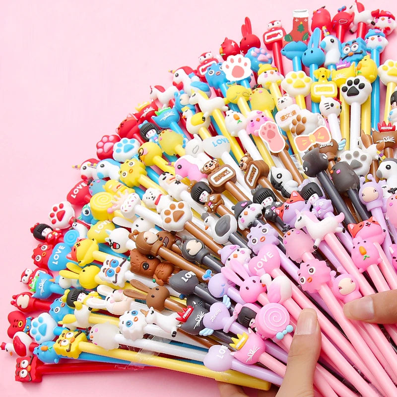 20Pcs/Lot Kawaii Cartoon Gel Pen 0.5mm Black Ink Writing Neutral Pens Cute School Office Stationery Supplies Student Kids Gift