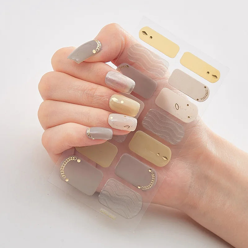 Semi Cured Gel Nails Art Stickers Fashion Solid Color Manicure Decal UV LED Lamp Need Gel Nail Decals Nail Sticker Decoration