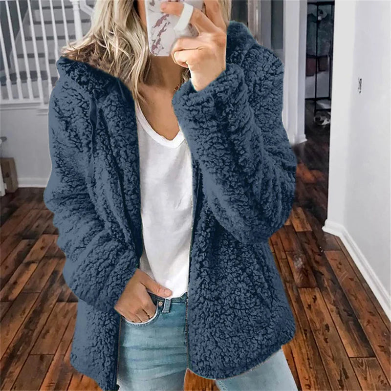 Women Plush Thickened Warm Hoodie Fashion Solid Color Cardigan Hooded Sweatshirt Winter Female Comfortable Casual Outerwear 5XL