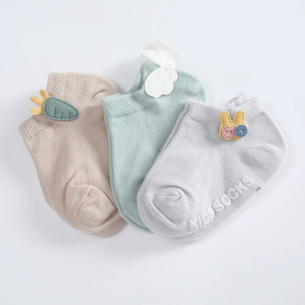 3PCS Spring Summer Baby Socks Solid Color Infant Baby Floor Socks for Boys Girls Bow Lace Cotton Anti-slip Boat Sock 0-5Years