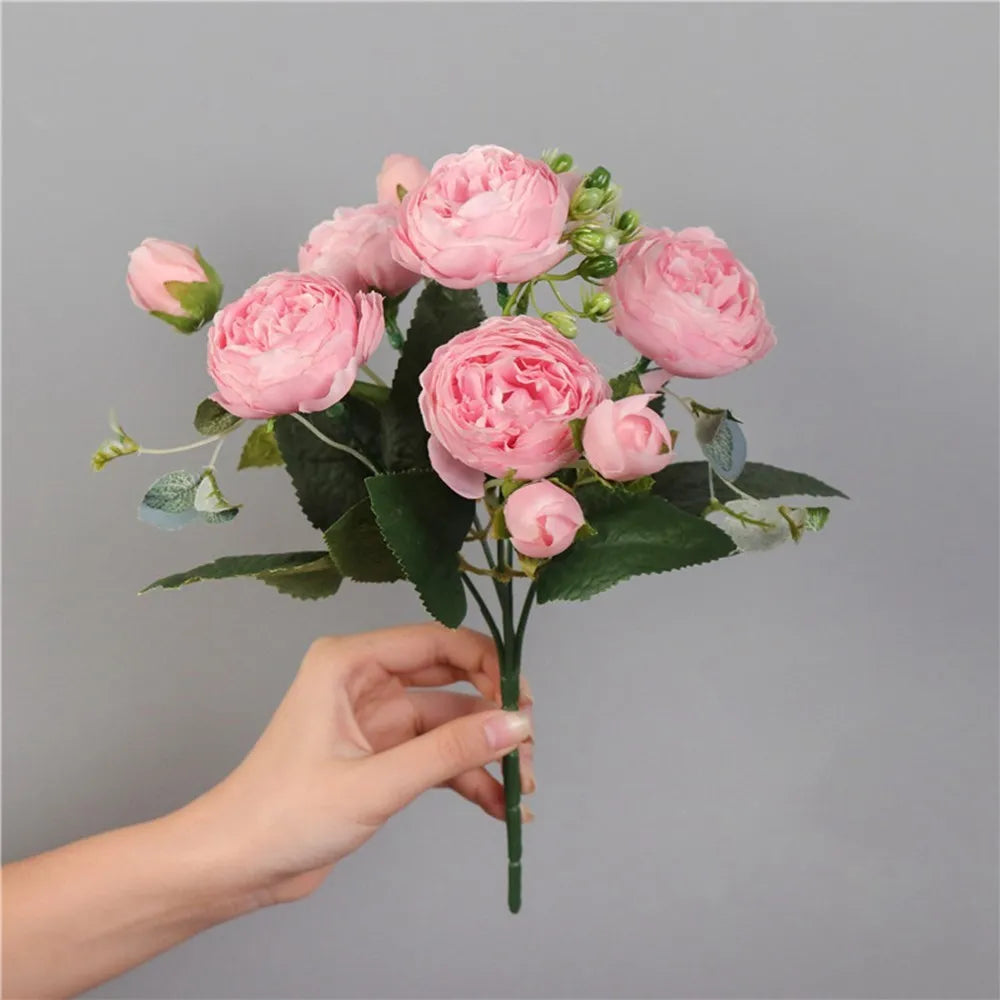 30CM Fake Roses Silk Peony Artificial Flowers Cheap New Year's Christmas Decorations Vase for Home Wedding Bridal Bouquet Indoor