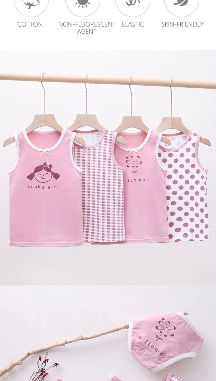 2024 Summer Girls tank top Children's Wear Pure Cotton Crewneck Vest Strappy Tops Briefs Boxer Shorts Kid 3-8 Years Old